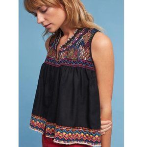 Anthropologie "Velvet" sleeveless embroidered top